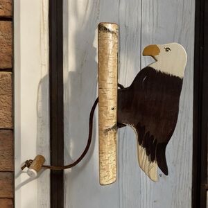 Pine Eagle Knocker Wood Multicolored Handmade Bird Door Knocker Outdoor Knocker